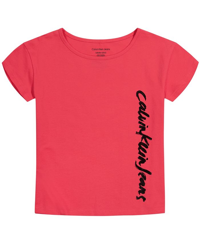 Calvin Klein Big Girls Script Logo Short Sleeves T-shirt - Macy's