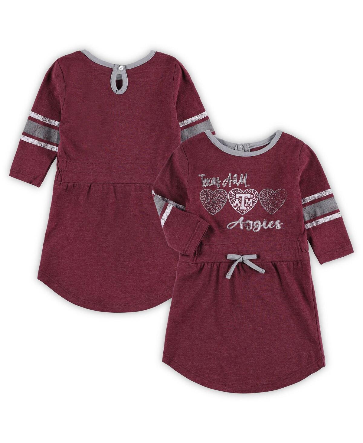Colosseum Babies' Toddler Girls  Heathered Maroon Texas A&m Aggies Poppin Sleeve Stripe Dress