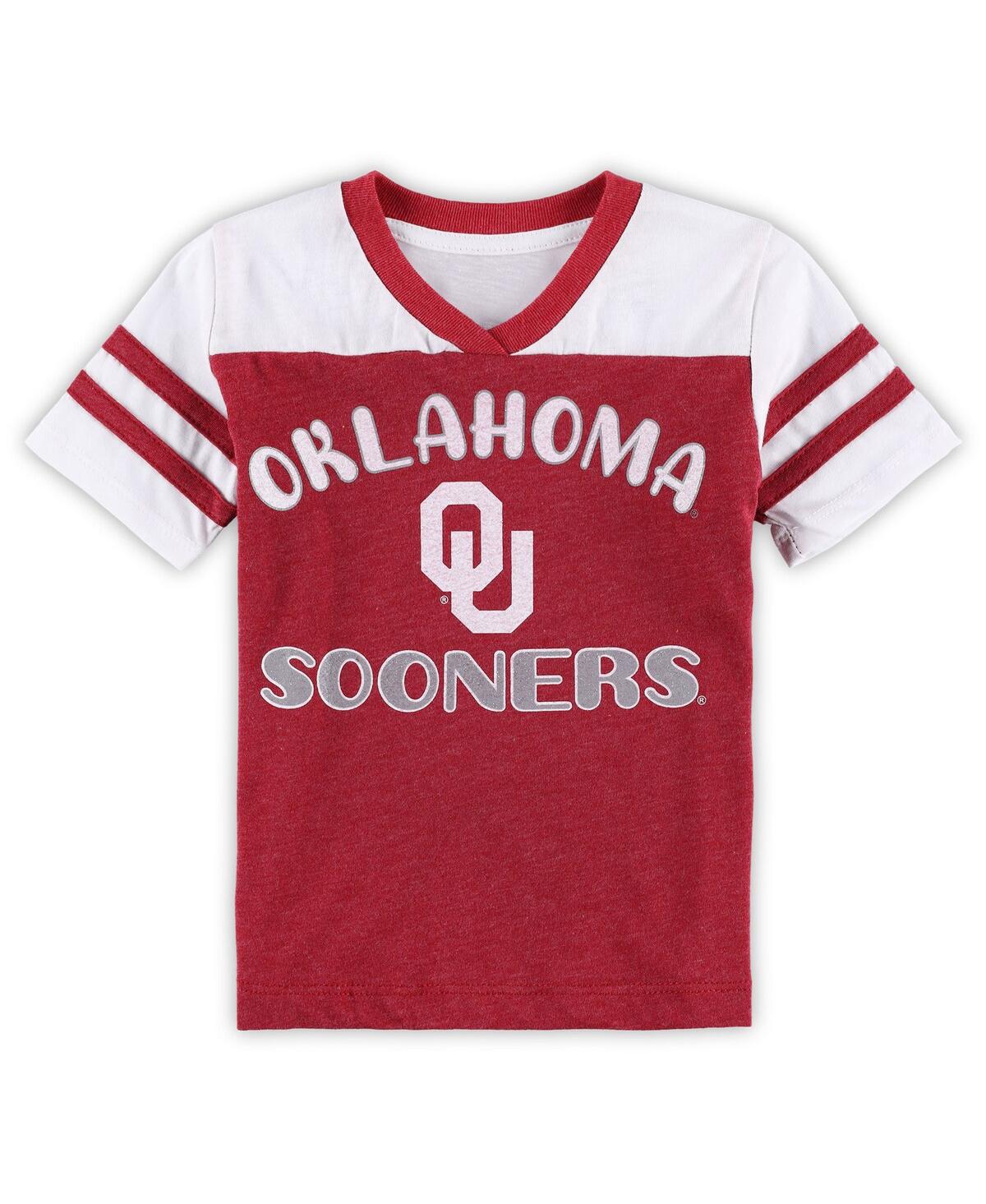 Colosseum Babies' Girls Toddler  Crimson, White Oklahoma Sooners Piecrust Promise Striped V-neck T-shirt In Crimson,white