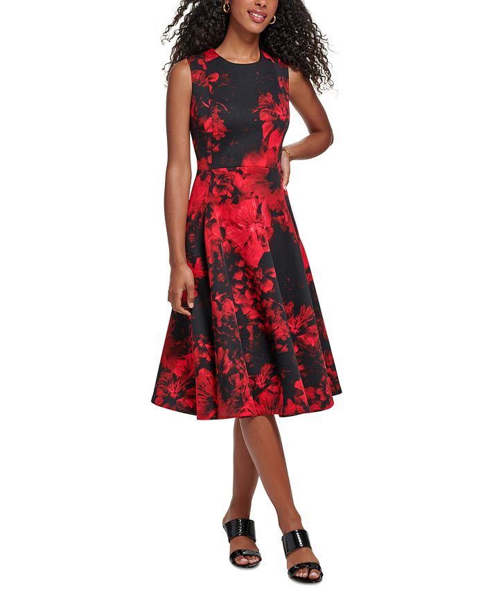 Calvin Klein Petite Floral-Print Sleeveless A-Line Dress & Reviews - Dresses  - Petites - Macy's
