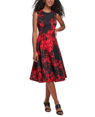 Calvin Klein Petite Floral-Print Sleeveless A-Line Dress & Reviews ...
