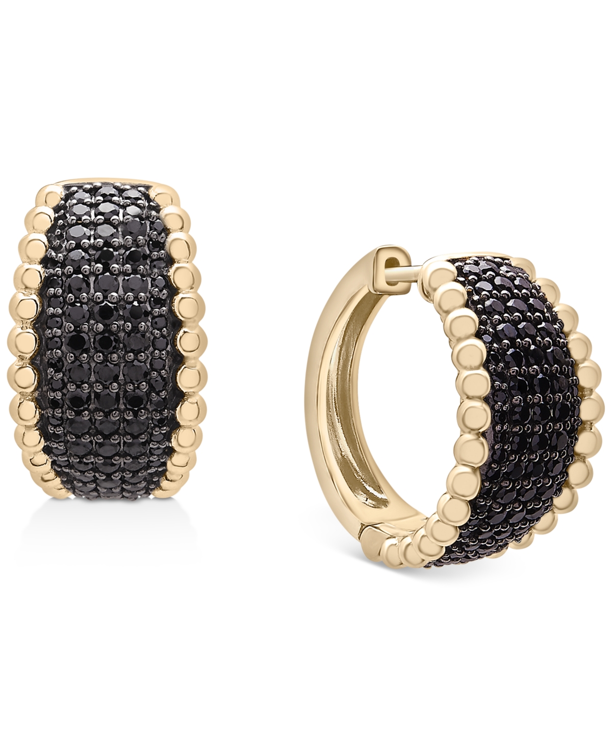 Black Diamond Bead Edge Small Hoop Earrings (1 ct. t.w.) in 14k Gold, Created for Macy's - Yellow Gold