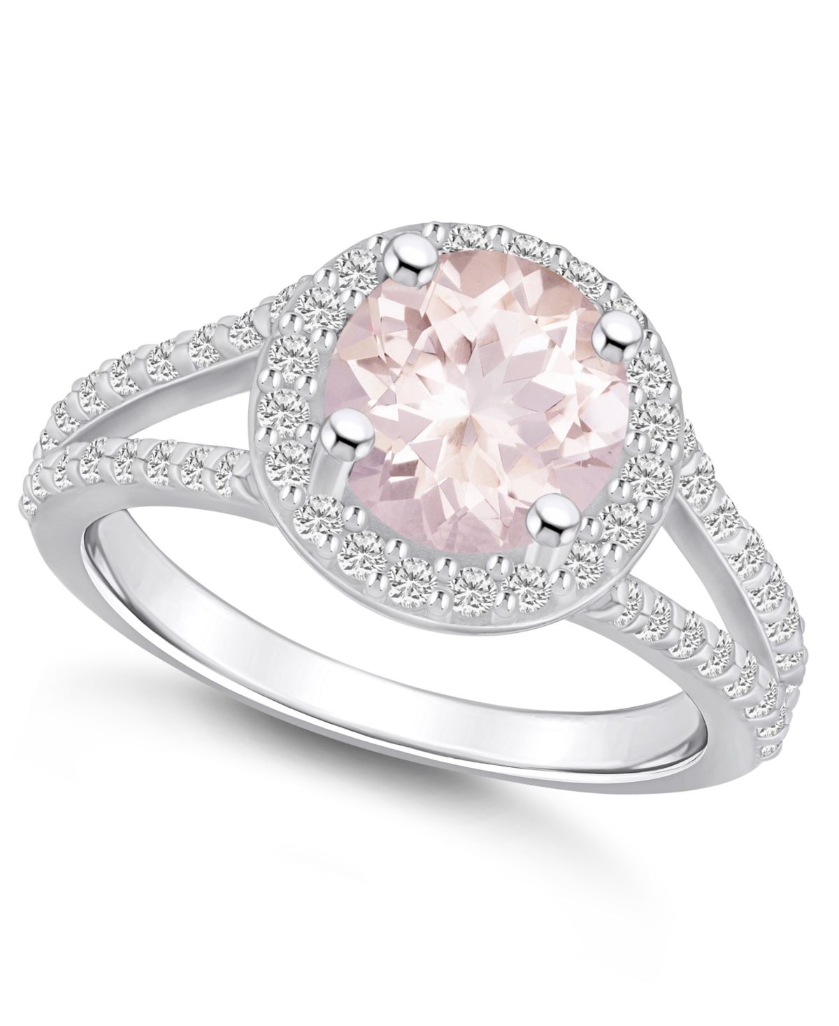 Macy's Morganite (1-7/8 Ct. T.w.) And Diamond (1/2 Ct. T.w.) Halo Ring In 14k White Gold In Multi
