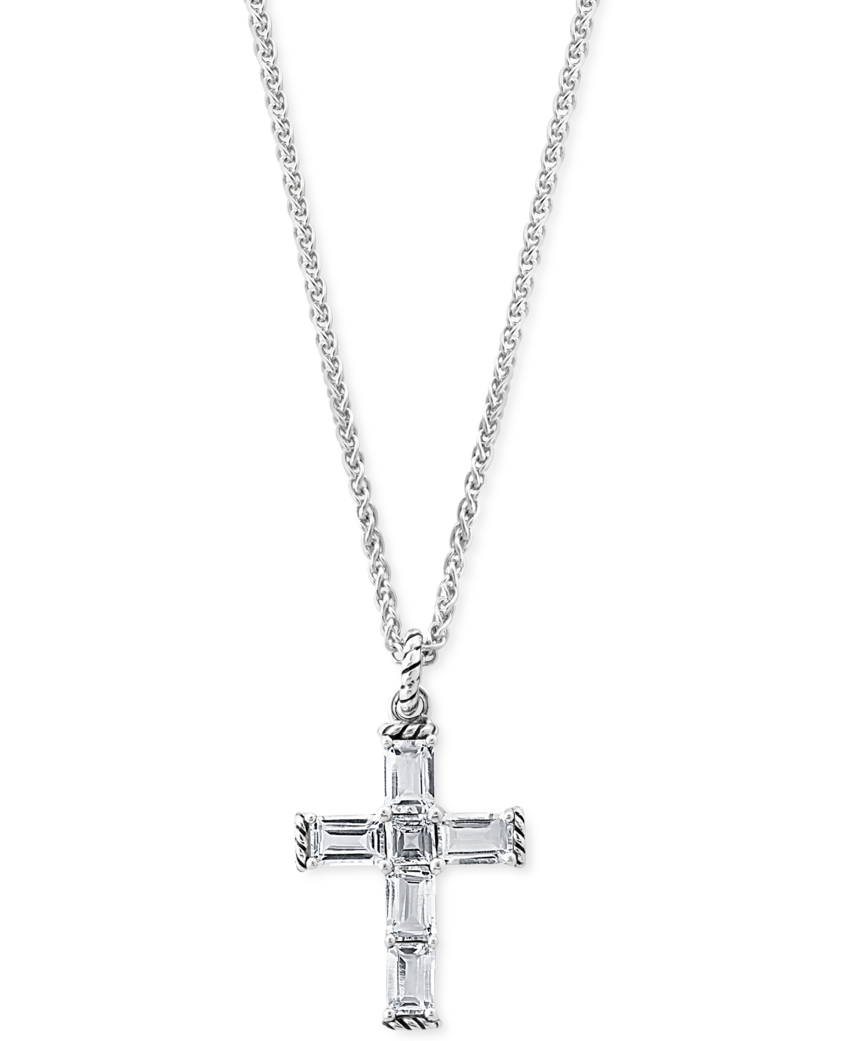 Effy Collection Effy White Topaz Square- & Emerald-cut 18" Cross Pendant Necklace (5-1/10 Ct. T.w.) In Sterling Silv