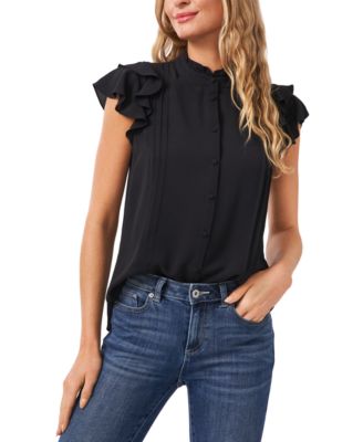 CeCe Women's Pin-Tuck Ruffled Blouse & Faux-Leather Slit-Hem