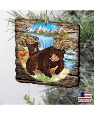 Bear Cabin Wooden Christmas Ornament, Set of 2