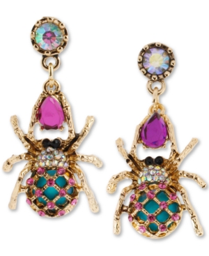 image of Betsey Johnson Gold-Tone Spider Mismatch Drop Earrings