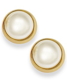 Gold-Tone Bezel Acrylic Pearl Stud Earrings