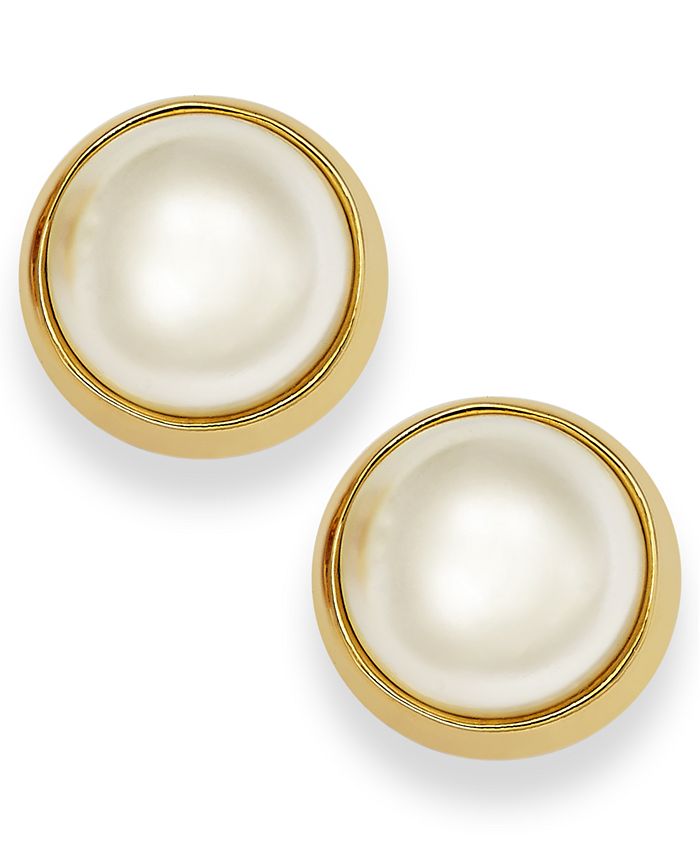 Lauren Ralph Lauren - Gold-Tone Bezel Acrylic Pearl Stud Earrings