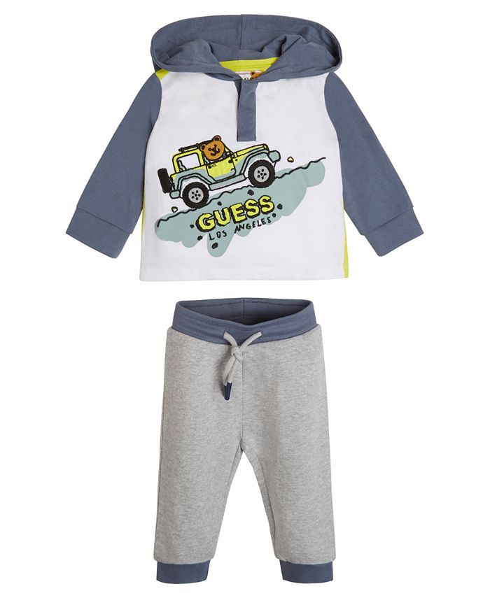 GUESS Baby Boys Jersey Knit Top with French Terry Bottom Set, 2 Piece