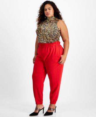Bar III - Plus Size Paperbag-Waist Jogger Pants