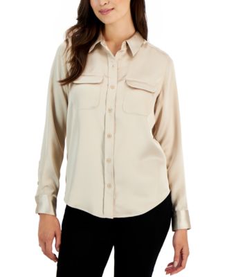 Alfani - Women's Satin Collared Utility Blouse