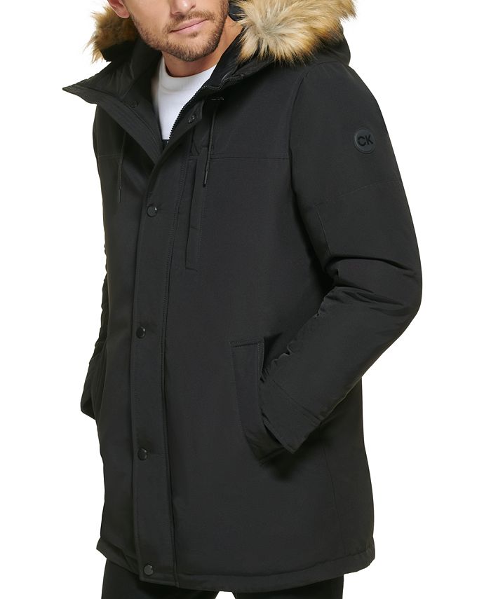Calvin Klein Men's Long Parka with FauxFur Lined Hood Macy's