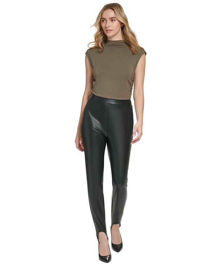 Calvin Klein Women's X-Fit Faux-Leather Stirrup Leggings - Macy's