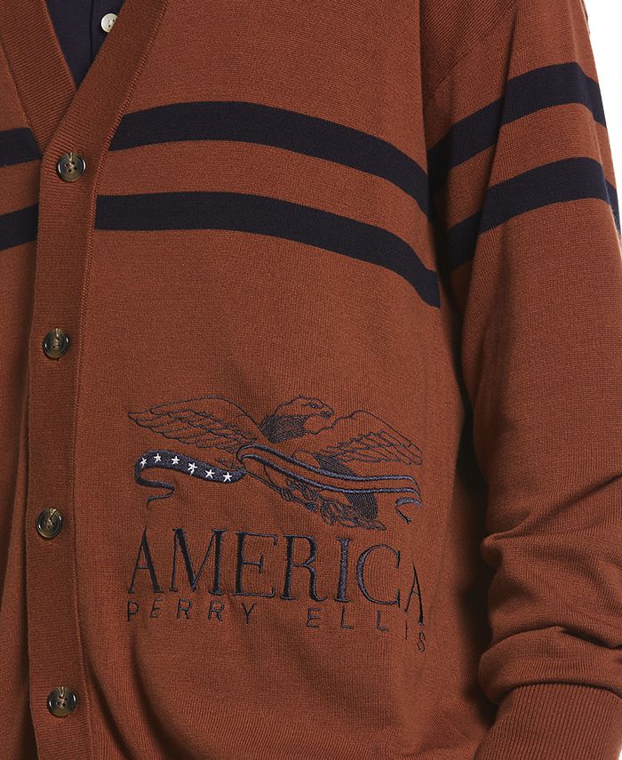 Perry Ellis AMERICA One-Point Logo Sweatshirt, Men's Size M cotton Khaki type Vintage Second Hand