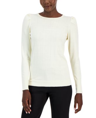 Anne Klein Puff-Shoulder Cashmere Blend Sweater - Macy's