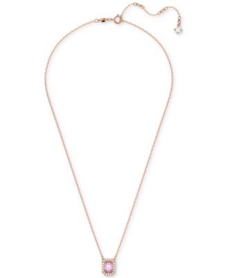 Swarovski - Rose Gold-Tone Crystal Rectangle Halo Pendant Necklace, 14-7/8" + 1-7/8" extender