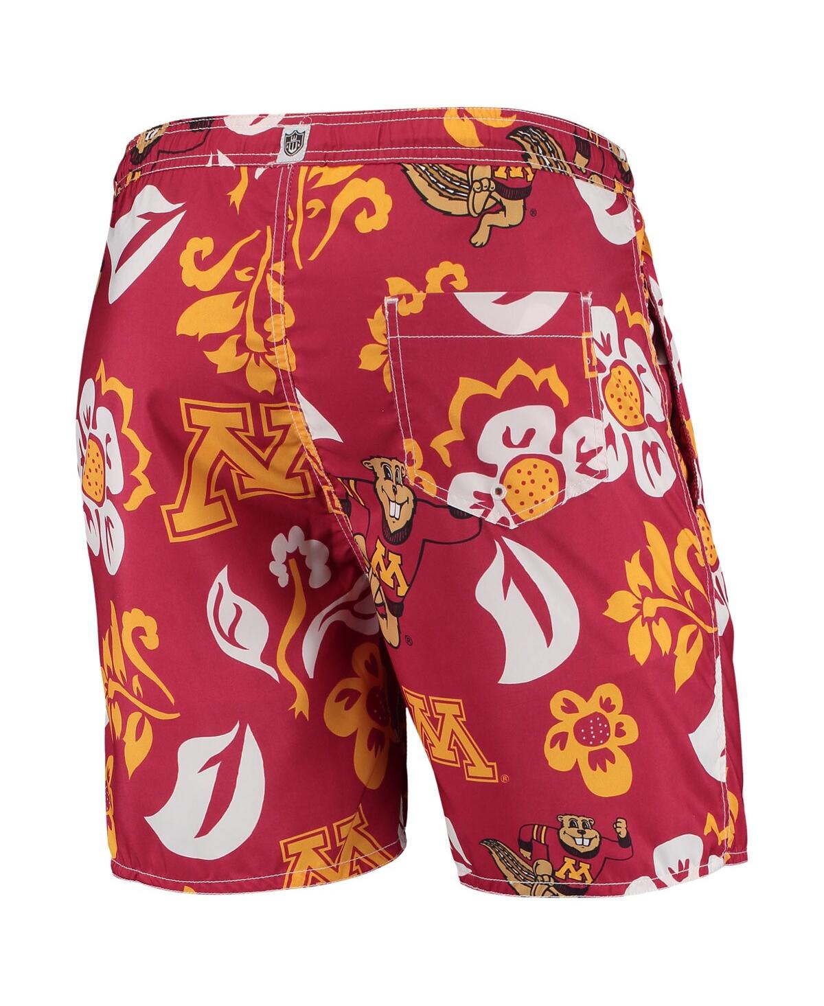 Shop Wes & Willy Men's  Maroon Minnesota Golden Gophers Floral Volley Logo Swim Trunks