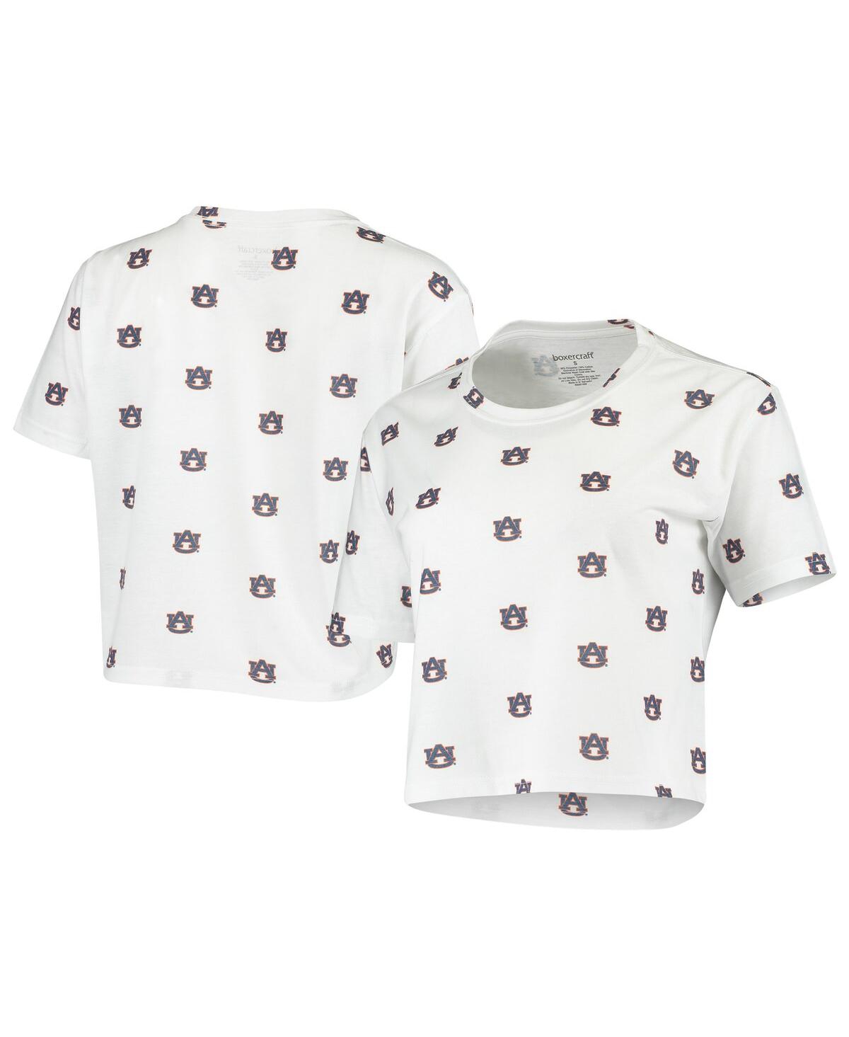 Shop Boxercraft Women's White Auburn Tigers Cropped Allover Print T-shirt