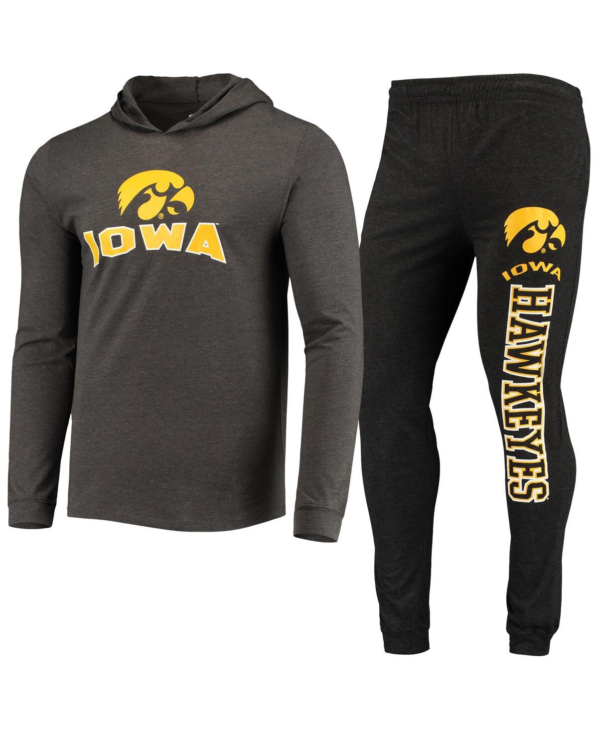 Men's Concepts Sport Black, Charcoal Iowa Hawkeyes Meter Long Sleeve Hoodie T-shirt and Jogger Pants Sleep Set - Black, Charcoal