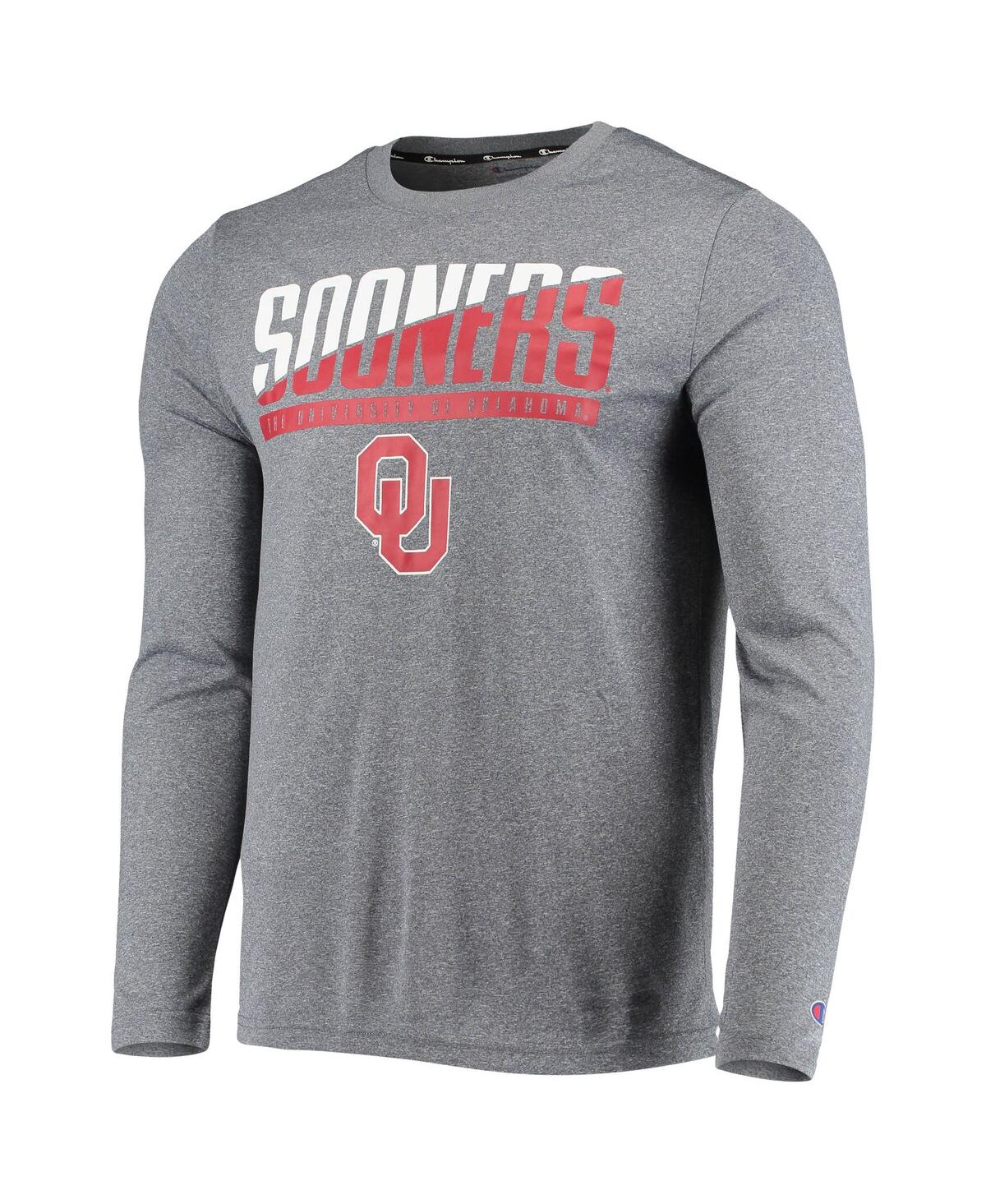 Shop Champion Men's  Gray Oklahoma Sooners Wordmark Slash Long Sleeve T-shirt
