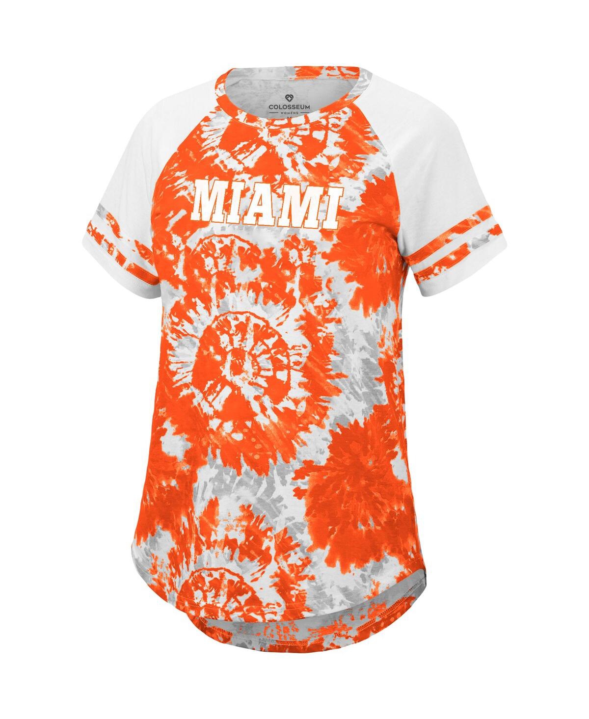 Women's Colosseum White Miami Hurricanes Annie Oversized Tie-Dye Raglan T-shirt - White
