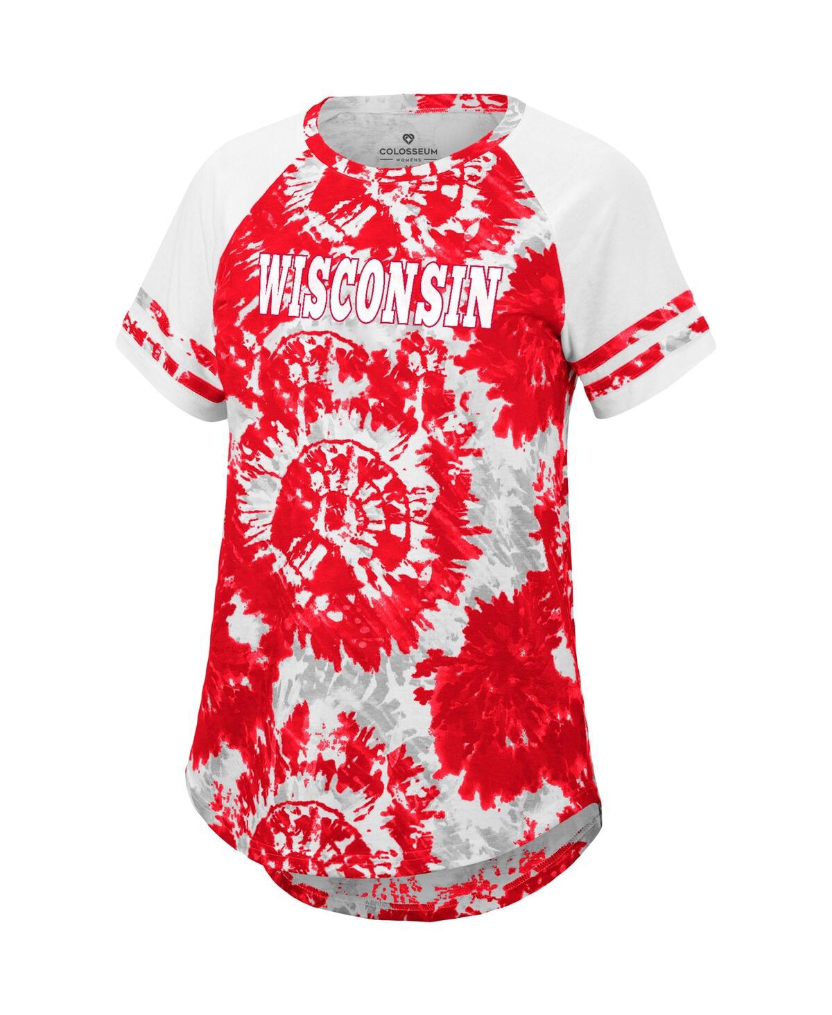 Colosseum Women's  Red, White Wisconsin Badgers Annie Oversized Tie-dye Raglan T-shirt In Red,white