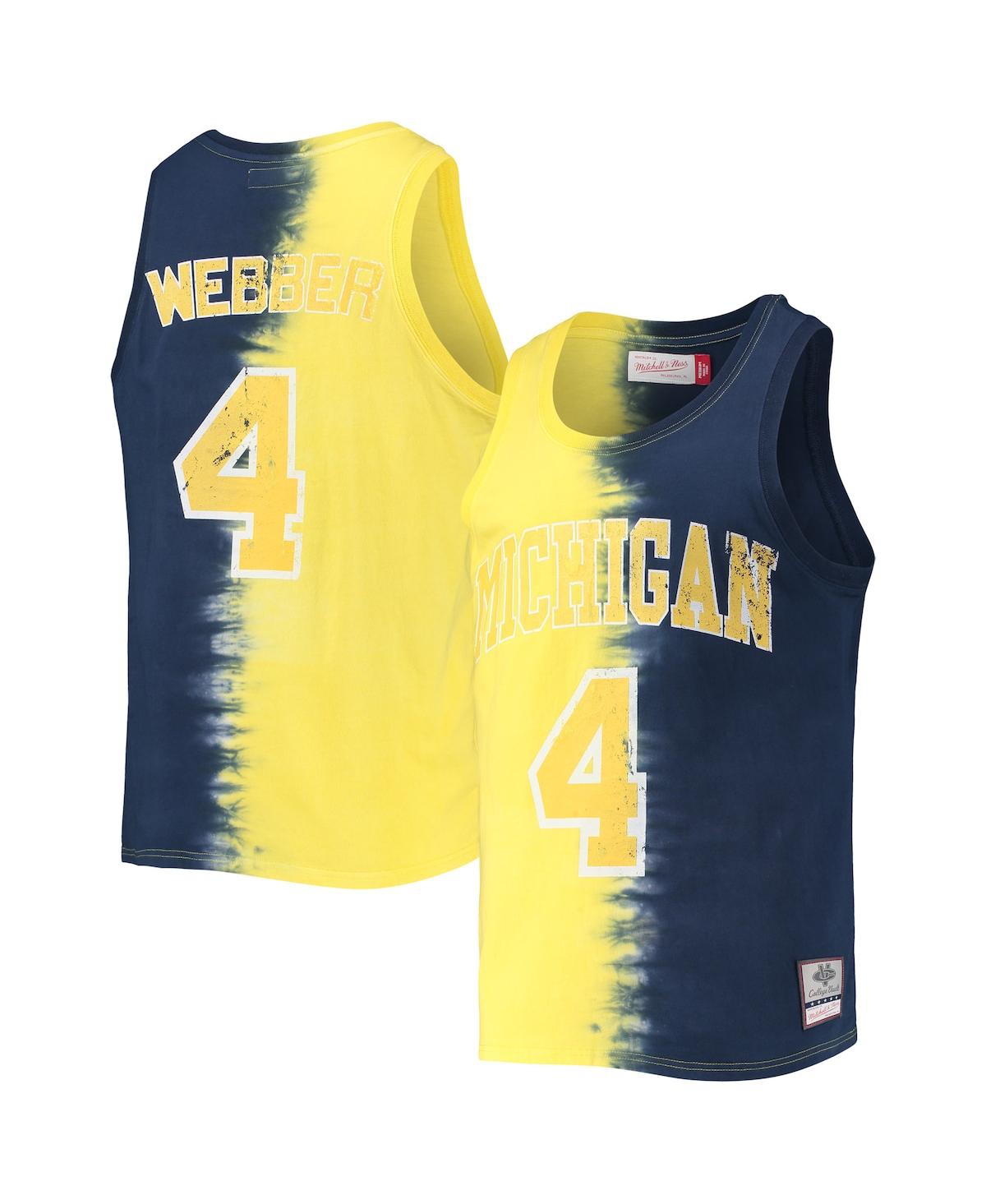 Mitchell & Ness Men's  Chris Webber Maize, Navy Michigan Wolverines Name And Number Tie-dye Tank Top In Maize,navy