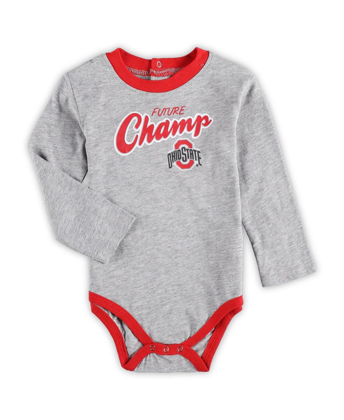 Shop Outerstuff Infant Boys And Girls Heathered Gray, Scarlet Ohio State Buckeyes Little Kicker Long Sleeve Bodysuit In Heathered Gray,scarlet