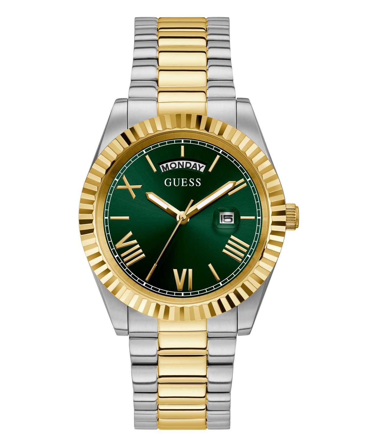 Мужские GUESS Men's Two Tone Stainless Steel Bracelet, Day, Date Watch, 42mm — фото 2