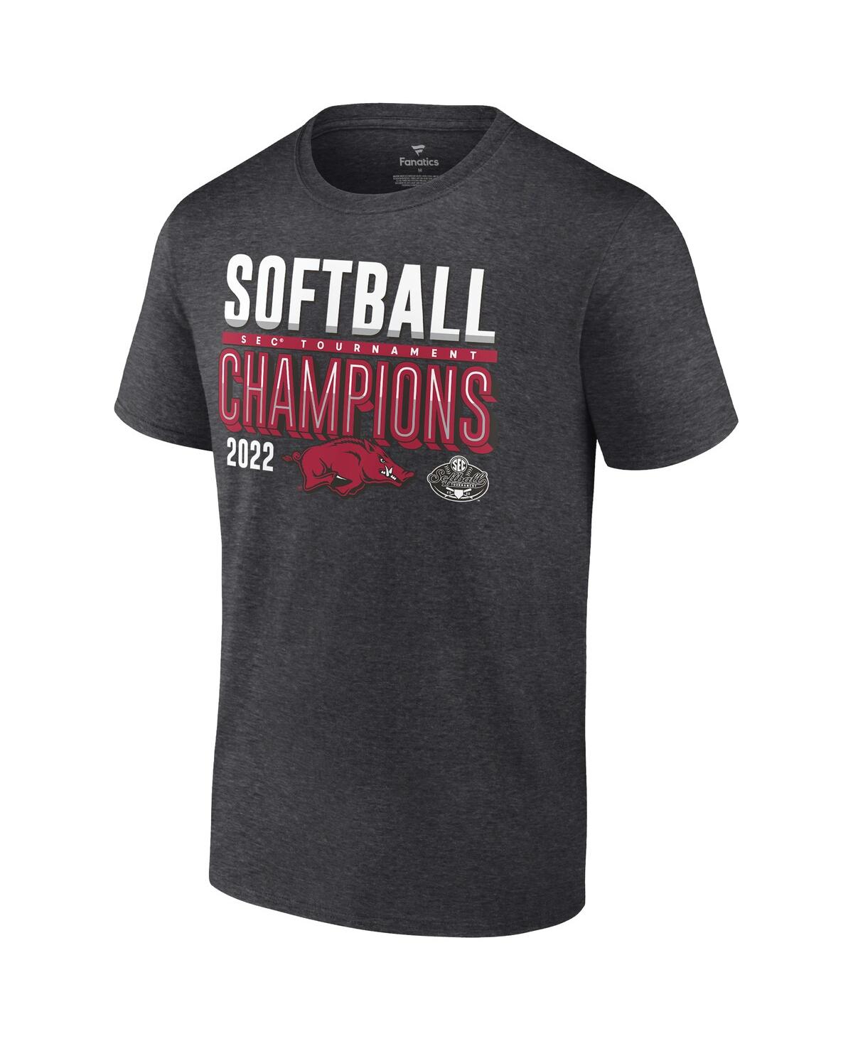 Men's FanaticsArkansas Razorbacks 2022 Sec Softball Conference Tournament Champions Locker Room T-shirt - Heathered Charcoal