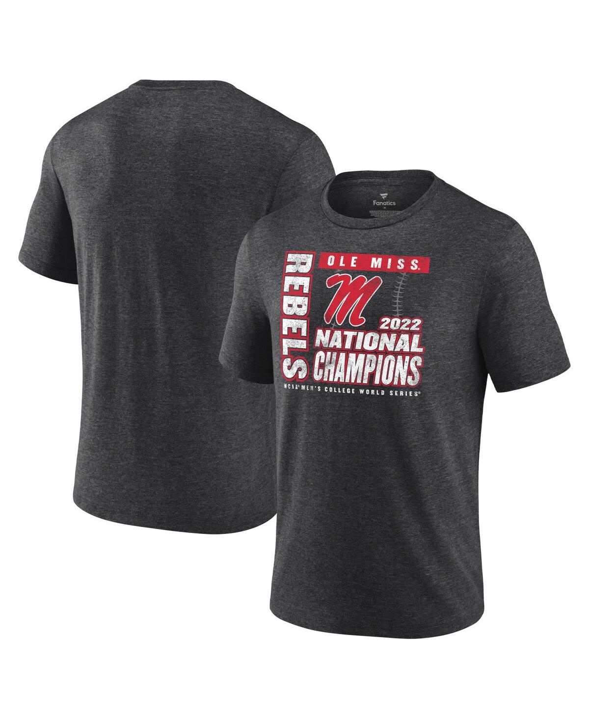 Men's Fanatics HeatheredOle Miss Rebels 2022 Ncaa Men's Baseball College World Series Champions Pitching Mound Tri-Blend T-shirt - Charcoal