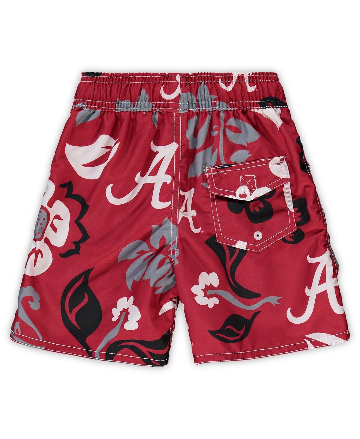 Little Boys and Girls Wes & WillyAlabamaTide Floral Volley Swim Shorts - Crimson