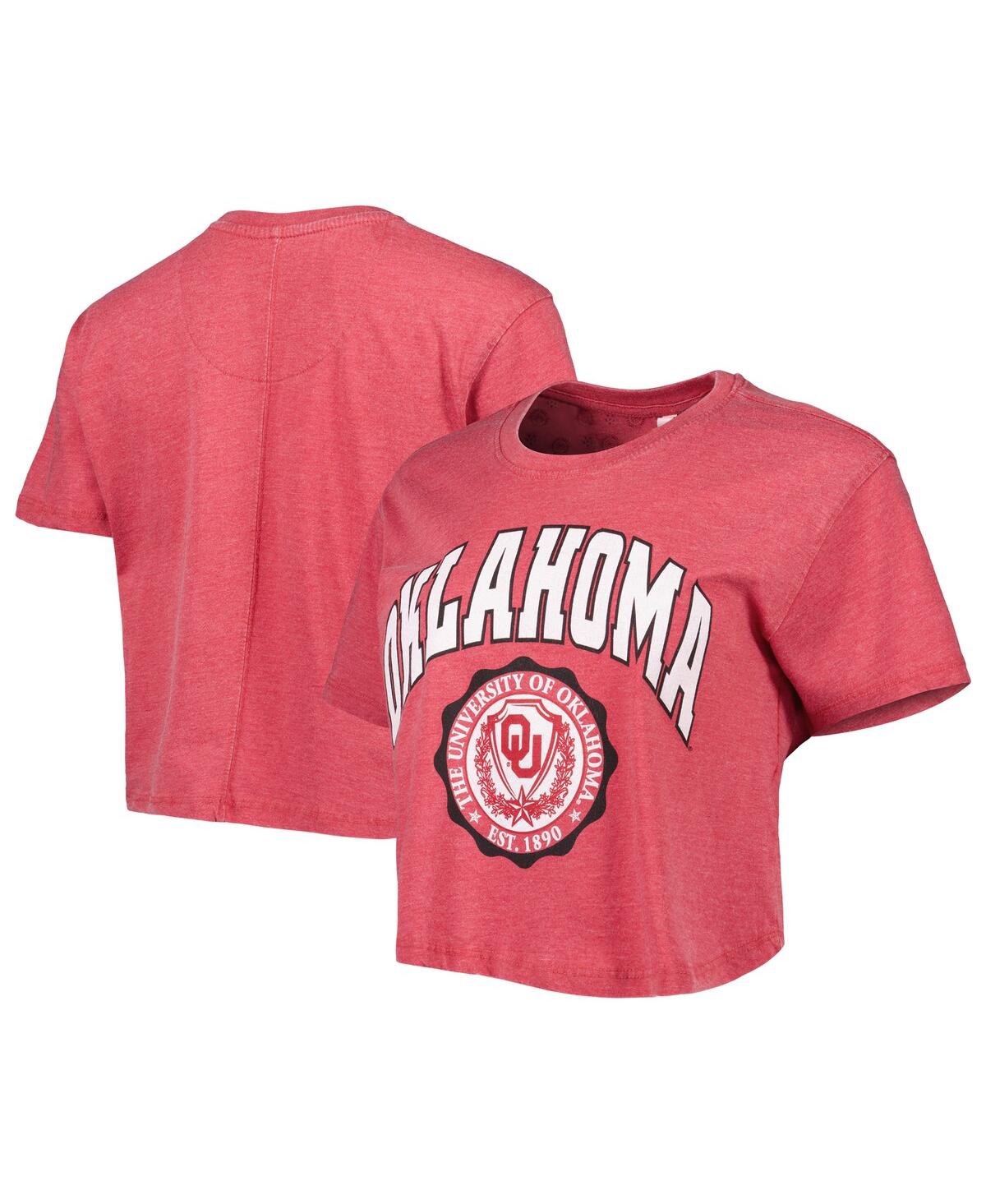 Shop Pressbox Women's  Crimson Oklahoma Sooners Edith Vintage-like Burnout Crop T-shirt