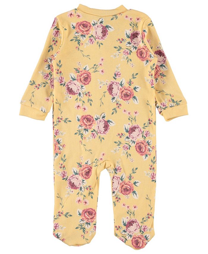 Chickpea Baby Girls Floral Footed Coverall with Headband, 2 Piece Set