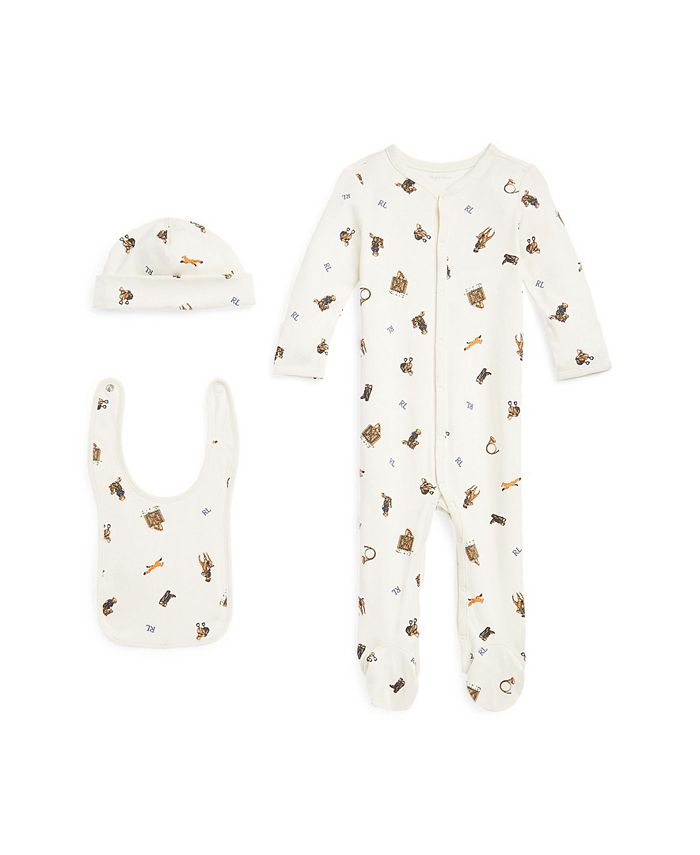 Polo Ralph Lauren Baby Boys Polo Bear Coverall, Bib and Beanie Hat, 3