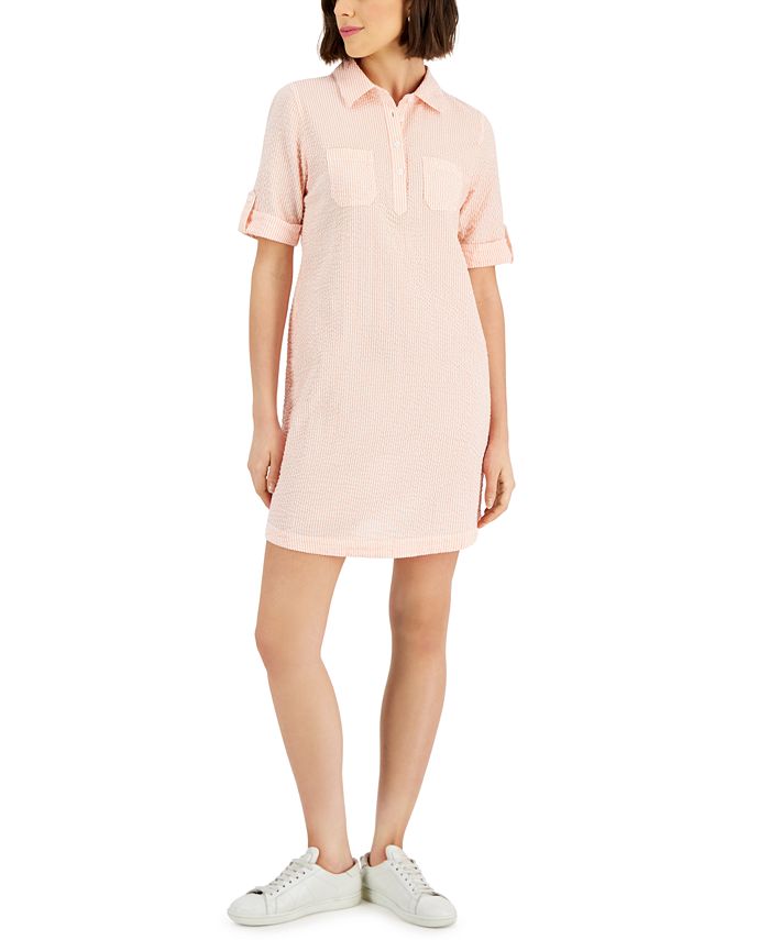 Karen Scott Petite Cotton Cuffed-Sleeve Dress, Created for Macy's
