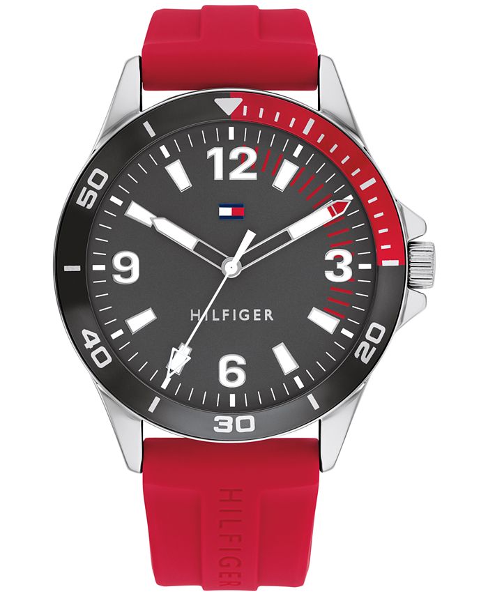 Tommy Hilfiger Men's Red Silicone Strap Watch 44mm - Macy's
