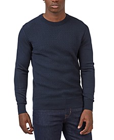 Men's Textured Pullover Crewneck Embroidered Sweater