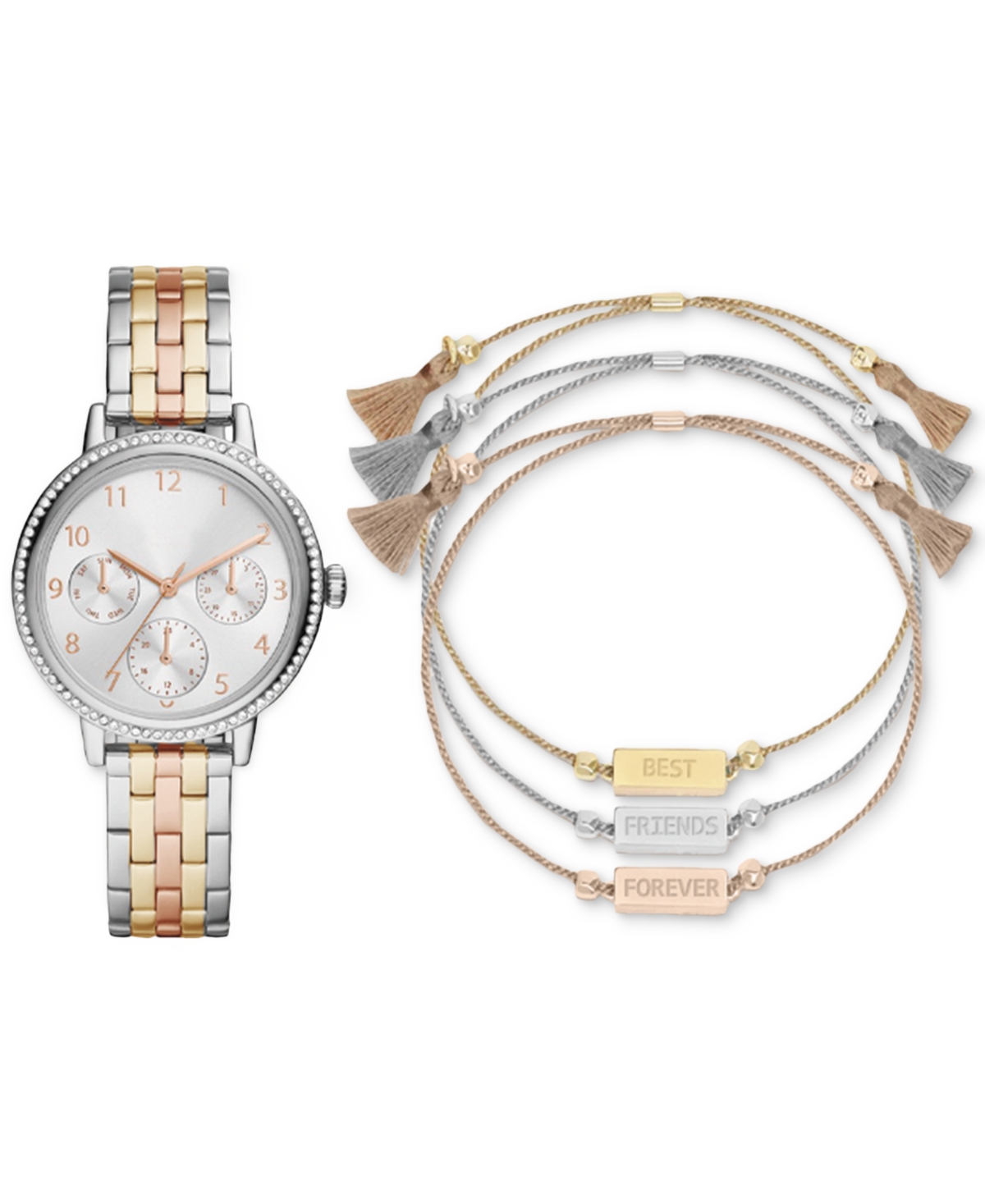 Women's Tri-Tone Metal Alloy Bracelet Watch 36mm Gift Set - Multi