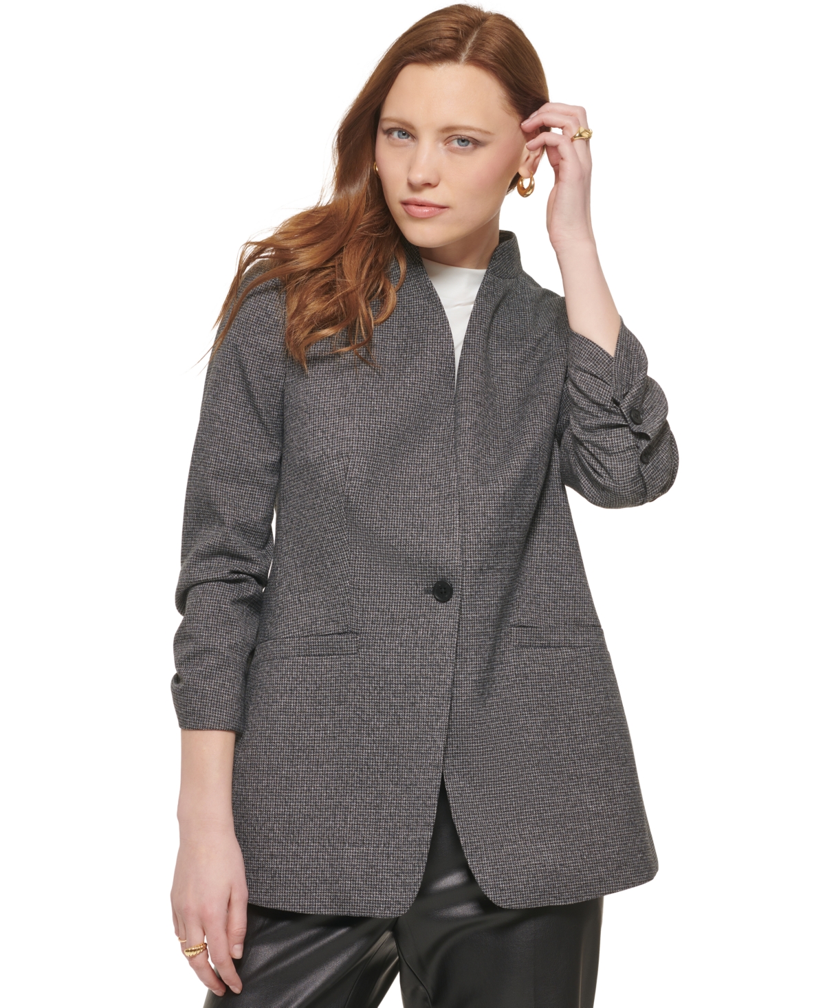 Calvin Klein Women's 3/4 Sleeve One Button Blazer