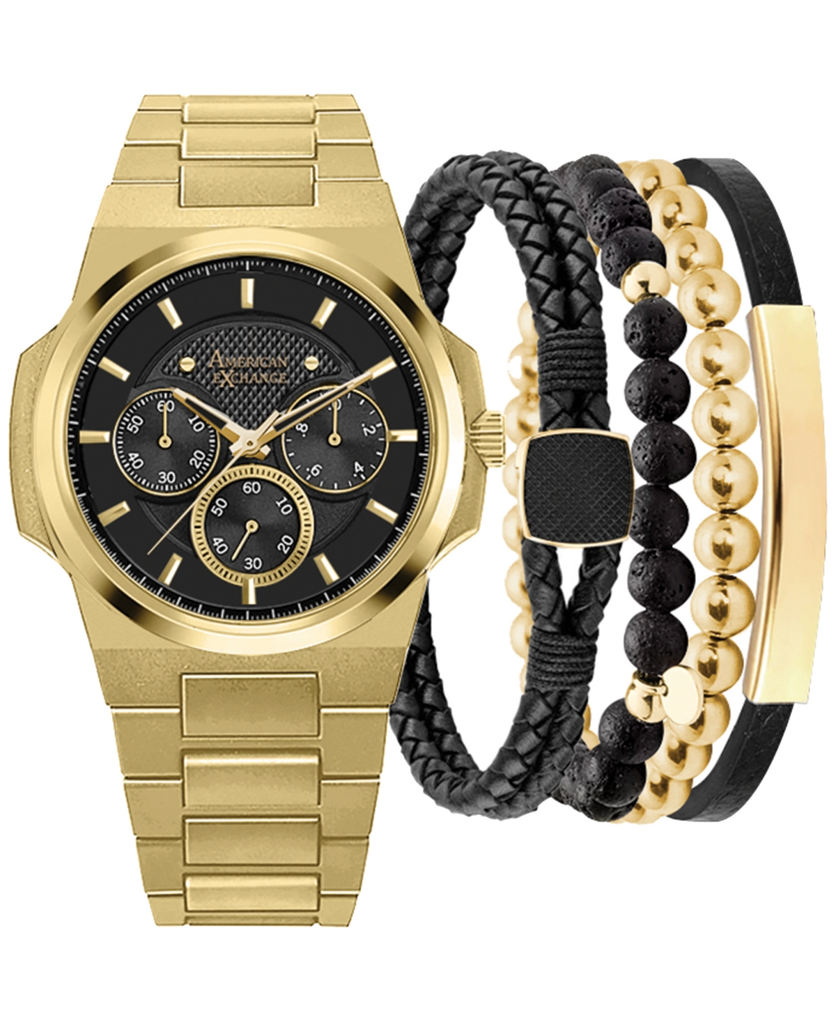 Men's Gold-Tone Metal Alloy Bracelet Watch 52mm Gift Set - Gold