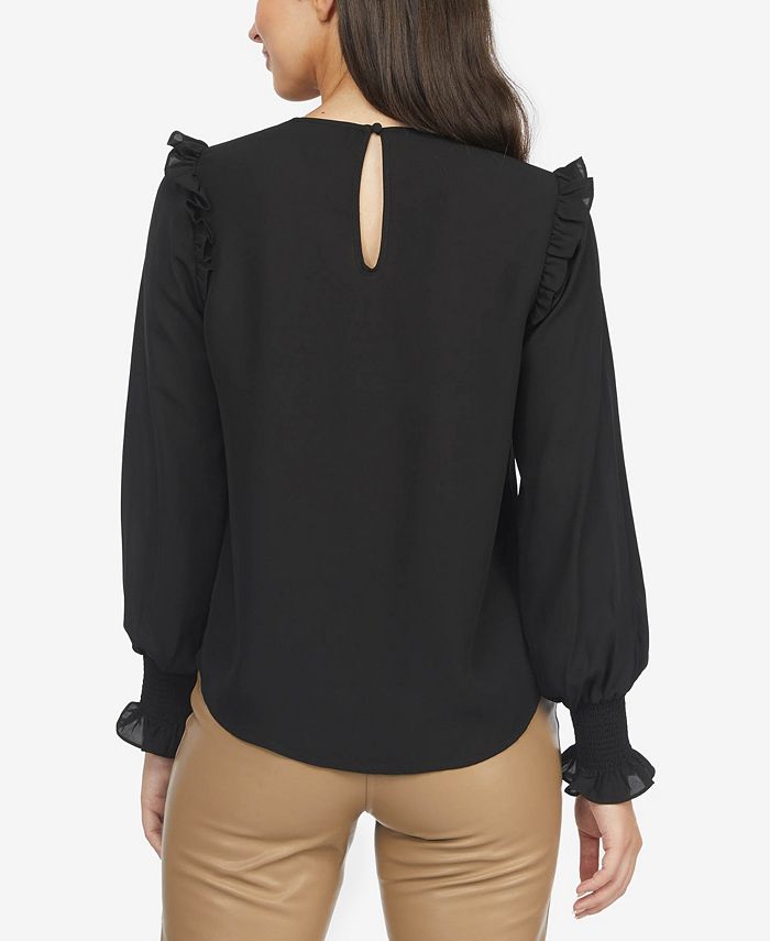 Laundry by Shelli Segal Women's Blouse with Plaid Ruffled Shoulders