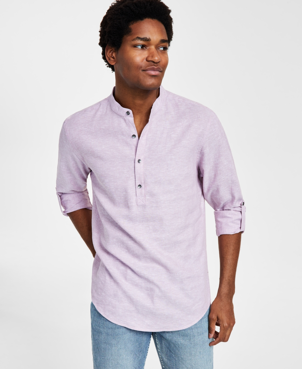 Inc International Concepts Men's Regular-Fit Linen Popover Shirt, Created for Macy's