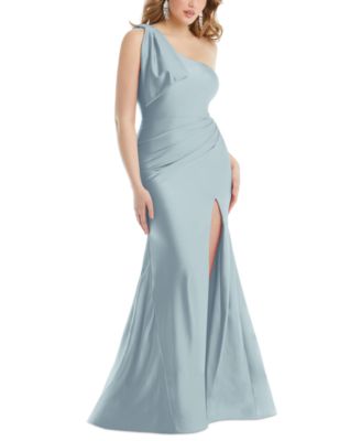 Cynthia & Sahar - Women's Bow One-Shoulder Sleeveless Satin Gown