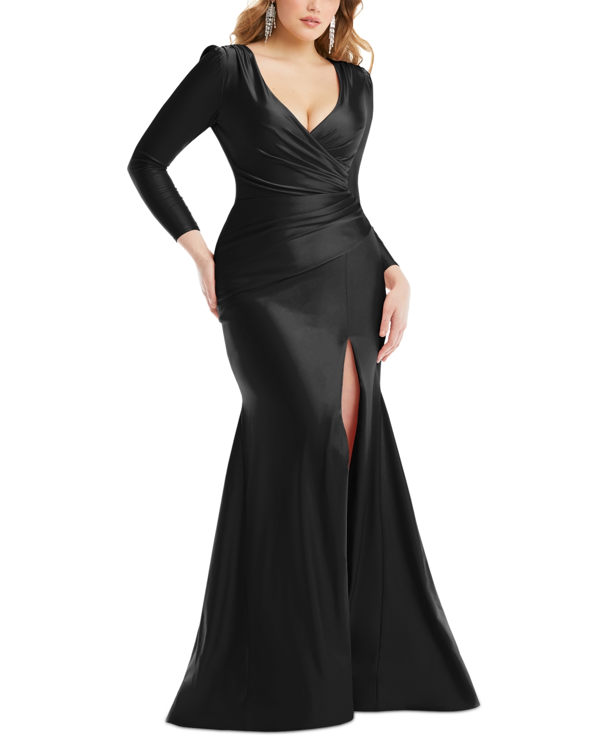 Dessy Collection Women's Long-Sleeve Side-Ruched Satin Gown