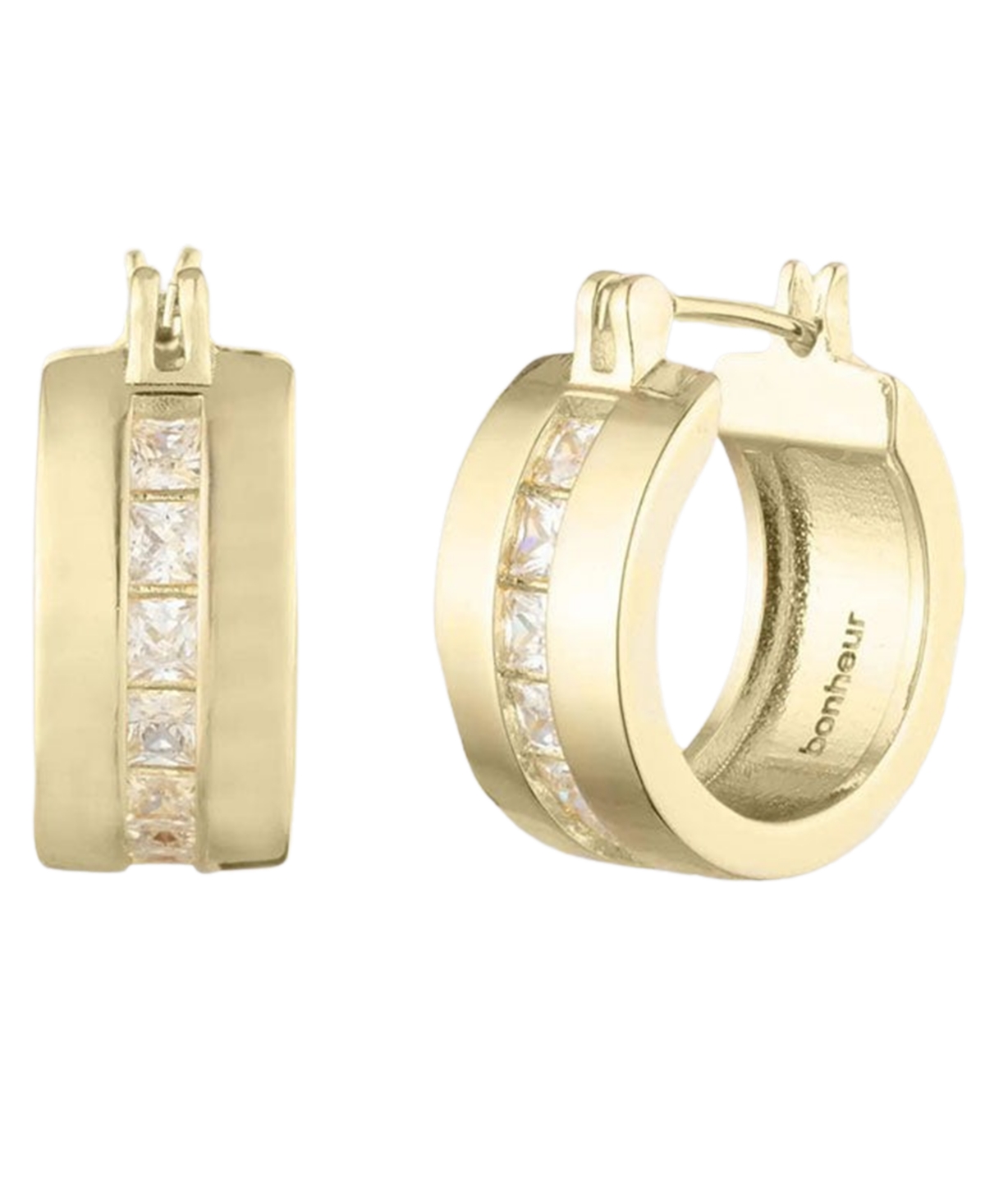 Shop Bonheur Jewelry Livie Crystal Baguette Hoop Earrings In Karat Gold Plated Brass