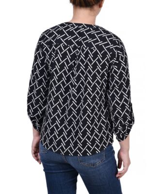 Women's 3/4 Roll Tab Sleeve Mandarin Collar Blouse