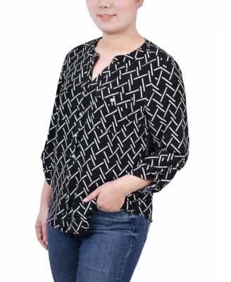 Women's 3/4 Roll Tab Sleeve Mandarin Collar Blouse