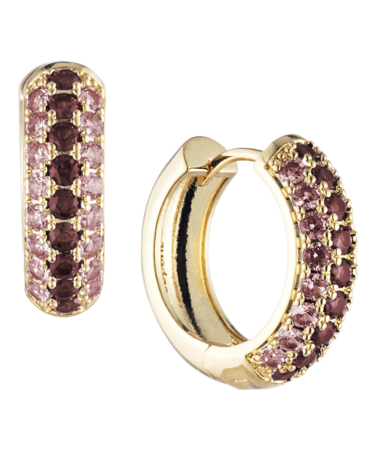 Bonheur Jewelry Addison Pink Red Crystal Mini Hoop Earrings In Karat Gold Plated Brass